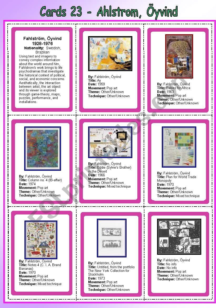 Cards 23 - Fahlström, Öyvind (POP ART) Cards 23 - Fahlström, Öyvind (POP ART)